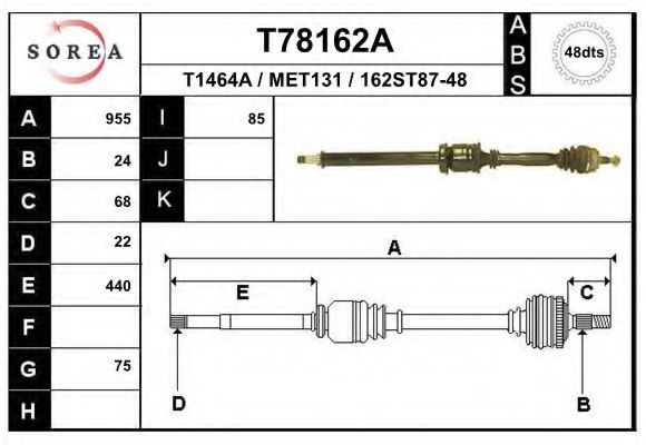 EAI T78162A Приводной вал для MERCEDES-BENZ A-CLASS (Мэрcэдэс-бэнз А класс) EAI T78162A Приводной вал для MERCEDES-BENZ A-CLASS (Мэрcэдэс-бэнз А класс)