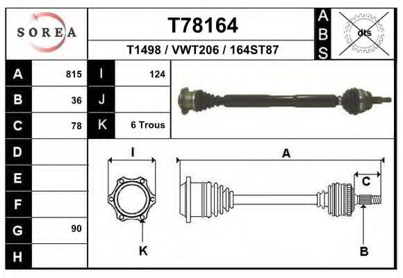 EAI T78164 Приводной вал для VOLKSWAGEN JETTA IV (Фольксваген Джетта 4) EAI T78164 Приводной вал для VOLKSWAGEN JETTA IV (Фольксваген Джетта 4)