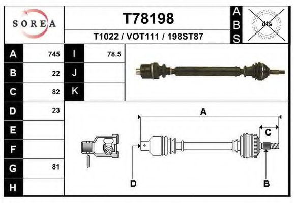 EAI T78198 Приводной вал для VOLVO (Вольво) EAI T78198 Приводной вал для VOLVO (Вольво)