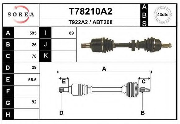 EAI T78210A2 Приводной вал для ROVER 400 (Ровер 400) EAI T78210A2 Приводной вал для ROVER 400 (Ровер 400)