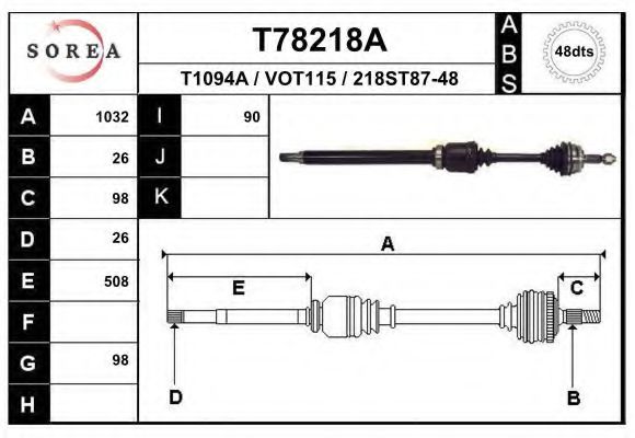EAI T78218A Приводной вал для VOLVO (Вольво) EAI T78218A Приводной вал для VOLVO (Вольво)