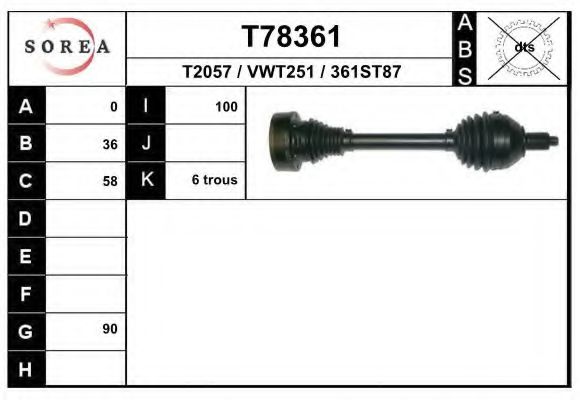 EAI T78361 Приводной вал для SKODA RAPID (Шкода Рапид) EAI T78361 Приводной вал для SKODA RAPID (Шкода Рапид)