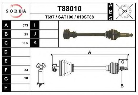 EAI T88010 Приводной вал для SAAB (Сааб) EAI T88010 Приводной вал для SAAB (Сааб)