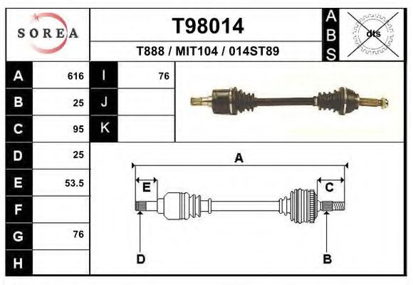 EAI T98014 Приводной вал для MITSUBISHI ETERNA III (Митсубиши/митсубиси Этэрна 3) EAI T98014 Приводной вал для MITSUBISHI ETERNA III (Митсубиши/митсубиси Этэрна 3)