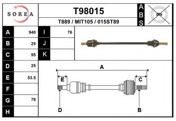 EAI T98015 Приводной вал для MITSUBISHI ETERNA III (Митсубиши/митсубиси Этэрна 3) EAI T98015 Приводной вал для MITSUBISHI ETERNA III (Митсубиши/митсубиси Этэрна 3)
