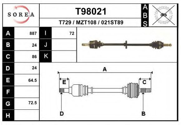 EAI T98021 Приводной вал для MAZDA GLC II (Мазда Глc 2) EAI T98021 Приводной вал для MAZDA GLC II (Мазда Глc 2)