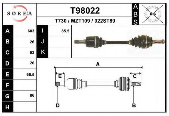 EAI T98022 Приводной вал для MAZDA 626 II (Мазда 626 2) EAI T98022 Приводной вал для MAZDA 626 II (Мазда 626 2)