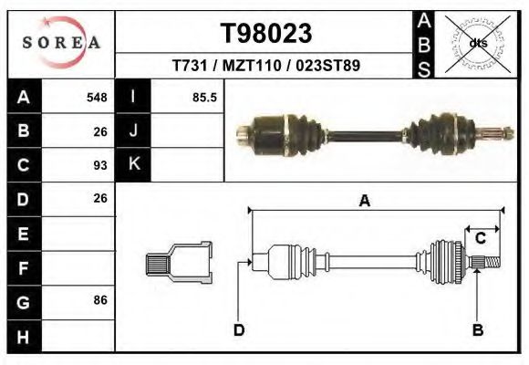 EAI T98023 Приводной вал для MAZDA 626 II (Мазда 626 2) EAI T98023 Приводной вал для MAZDA 626 II (Мазда 626 2)