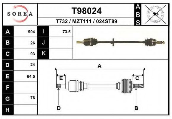 EAI T98024 Приводной вал для MAZDA 323 F IV (Мазда 323 ф4) EAI T98024 Приводной вал для MAZDA 323 F IV (Мазда 323 ф4)