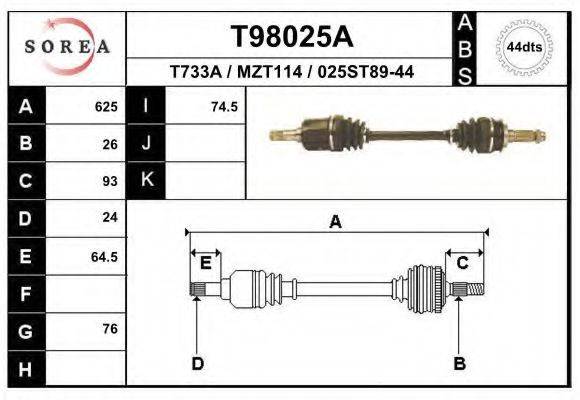 EAI T98025A Приводной вал для MAZDA 323 F IV (Мазда 323 ф4) EAI T98025A Приводной вал для MAZDA 323 F IV (Мазда 323 ф4)