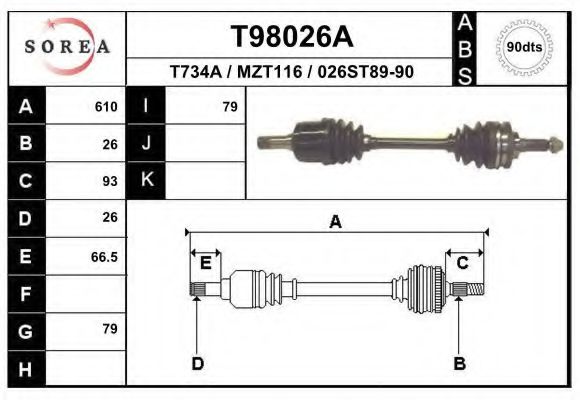 EAI T98026A Приводной вал для MAZDA 626 III (Мазда 626 3) EAI T98026A Приводной вал для MAZDA 626 III (Мазда 626 3)