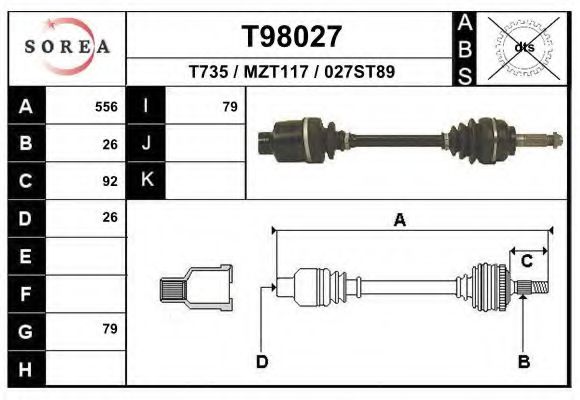 EAI T98027 Приводной вал для MAZDA 626 III (Мазда 626 3) EAI T98027 Приводной вал для MAZDA 626 III (Мазда 626 3)