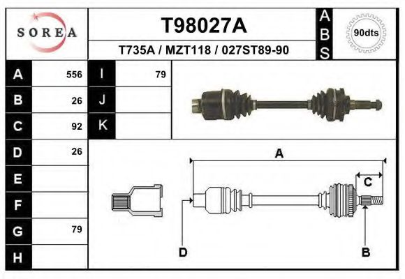 EAI T98027A Приводной вал для MAZDA 626 III (Мазда 626 3) EAI T98027A Приводной вал для MAZDA 626 III (Мазда 626 3)