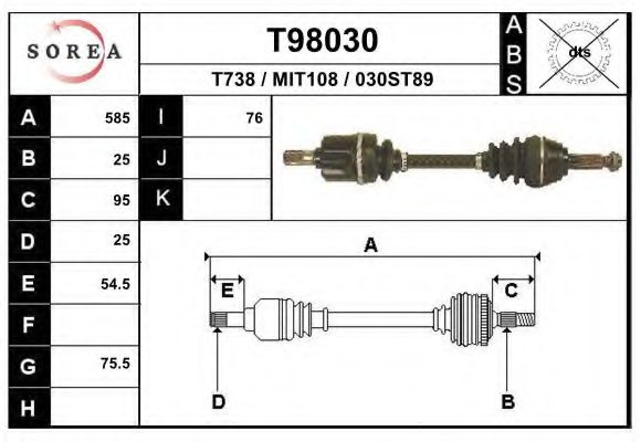 EAI T98030 Приводной вал для MITSUBISHI COLT II (Митсубиши/митсубиси Cолт 2) EAI T98030 Приводной вал для MITSUBISHI COLT II (Митсубиши/митсубиси Cолт 2)