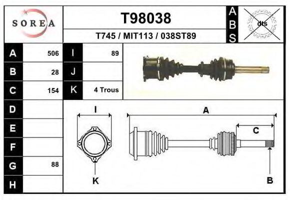 EAI T98038 Приводной вал для MITSUBISHI PAJERO/SHOGUN (Митсубиши/митсубиси Пажэро/шогун) EAI T98038 Приводной вал для MITSUBISHI PAJERO/SHOGUN (Митсубиши/митсубиси Пажэро/шогун)