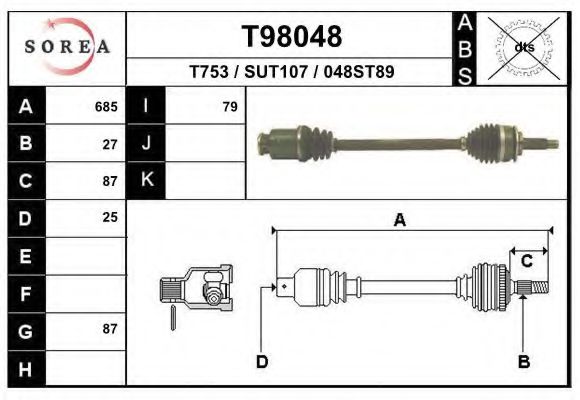 EAI T98048 Приводной вал для SUBARU LEGACY I (Субару Легаси 1) EAI T98048 Приводной вал для SUBARU LEGACY I (Субару Легаси 1)