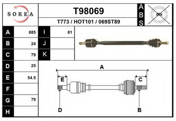 EAI T98069 Приводной вал для HONDA ACCORD II (Хонда Аccорд 2) EAI T98069 Приводной вал для HONDA ACCORD II (Хонда Аccорд 2)