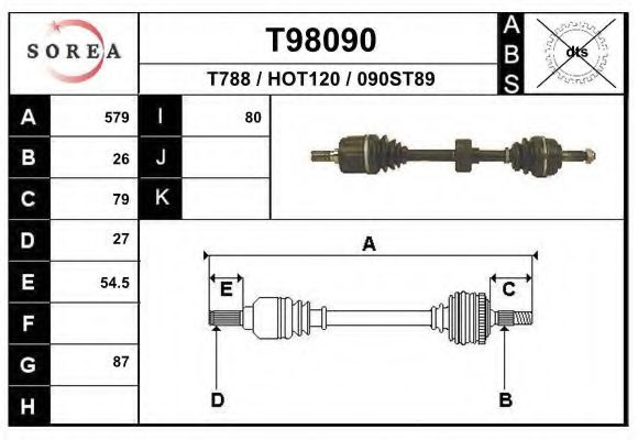 EAI T98090 Приводной вал для HONDA (Хонда) EAI T98090 Приводной вал для HONDA (Хонда)