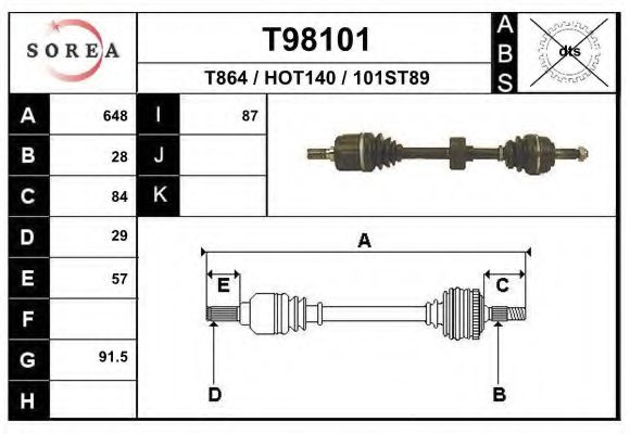 EAI T98101 Приводной вал для HONDA LEGEND I (Хонда Лэгэнд и) EAI T98101 Приводной вал для HONDA LEGEND I (Хонда Лэгэнд и)