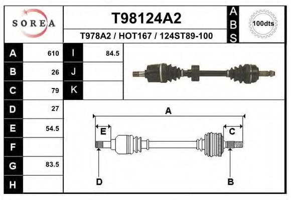 EAI T98124A2 Приводной вал для HONDA (Хонда) EAI T98124A2 Приводной вал для HONDA (Хонда)