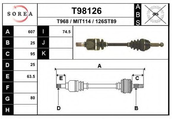 EAI T98126 Приводной вал для MITSUBISHI ETERNA IV (Митсубиши/митсубиси Этэрна иv) EAI T98126 Приводной вал для MITSUBISHI ETERNA IV (Митсубиши/митсубиси Этэрна иv)