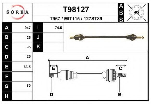 EAI T98127 Приводной вал для MITSUBISHI ETERNA IV (Митсубиши/митсубиси Этэрна иv) EAI T98127 Приводной вал для MITSUBISHI ETERNA IV (Митсубиши/митсубиси Этэрна иv)