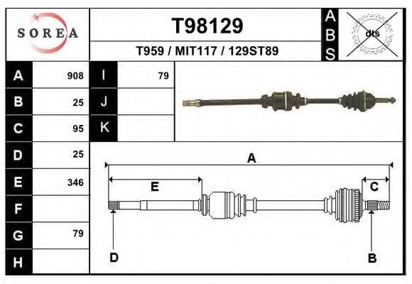 EAI T98129 Приводной вал для MITSUBISHI COLT I (Митсубиши/митсубиси Cолт и) EAI T98129 Приводной вал для MITSUBISHI COLT I (Митсубиши/митсубиси Cолт и)