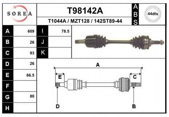 EAI T98142A Приводной вал для MAZDA (Мазда) EAI T98142A Приводной вал для MAZDA (Мазда)