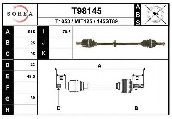 EAI T98145 Приводной вал для MITSUBISHI MIRAGE II (Митсубиши/митсубиси Мирагэ 2) EAI T98145 Приводной вал для MITSUBISHI MIRAGE II (Митсубиши/митсубиси Мирагэ 2)