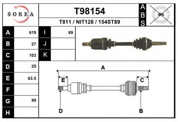 EAI T98154 Приводной вал для NISSAN (Ниссан) EAI T98154 Приводной вал для NISSAN (Ниссан)