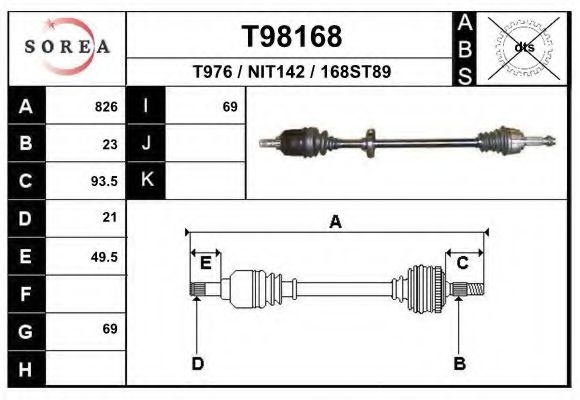 EAI T98168 Приводной вал для NISSAN (Ниссан) EAI T98168 Приводной вал для NISSAN (Ниссан)