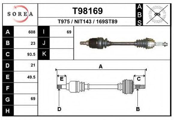EAI T98169 Приводной вал для NISSAN (Ниссан) EAI T98169 Приводной вал для NISSAN (Ниссан)