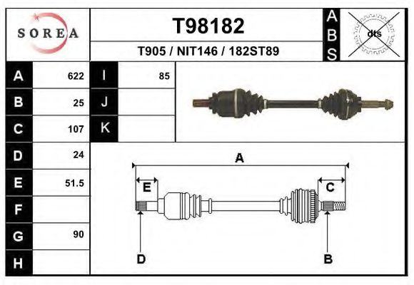 EAI T98182 Приводной вал для NISSAN (Ниссан) EAI T98182 Приводной вал для NISSAN (Ниссан)