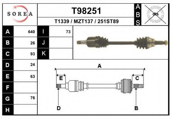 EAI T98251 Приводной вал для MAZDA 323 P V (Мазда 323 пв) EAI T98251 Приводной вал для MAZDA 323 P V (Мазда 323 пв)