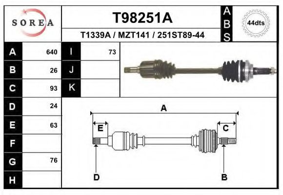 EAI T98251A Приводной вал для MAZDA 323 P V (Мазда 323 пв) EAI T98251A Приводной вал для MAZDA 323 P V (Мазда 323 пв)