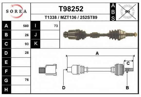 EAI T98252 Приводной вал для MAZDA 323 P V (Мазда 323 пв) EAI T98252 Приводной вал для MAZDA 323 P V (Мазда 323 пв)