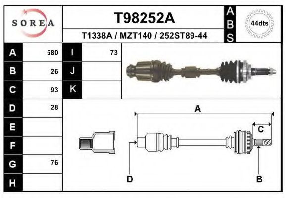 EAI T98252A Приводной вал для MAZDA 323 P V (Мазда 323 пв) EAI T98252A Приводной вал для MAZDA 323 P V (Мазда 323 пв)
