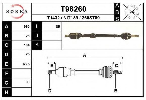 EAI T98260 Приводной вал 