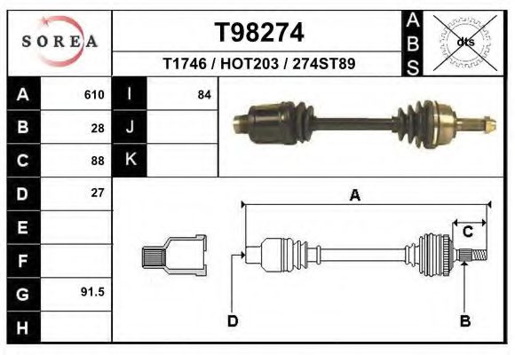 EAI T98274 Приводной вал 