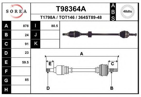EAI T98364A Приводной вал для TOYOTA ECHO VERSO (Тойота/тоета Эчо vэрсо) EAI T98364A Приводной вал для TOYOTA ECHO VERSO (Тойота/тоета Эчо vэрсо)