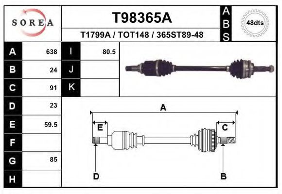 EAI T98365A Приводной вал для TOYOTA ECHO VERSO (Тойота/тоета Эчо vэрсо) EAI T98365A Приводной вал для TOYOTA ECHO VERSO (Тойота/тоета Эчо vэрсо)
