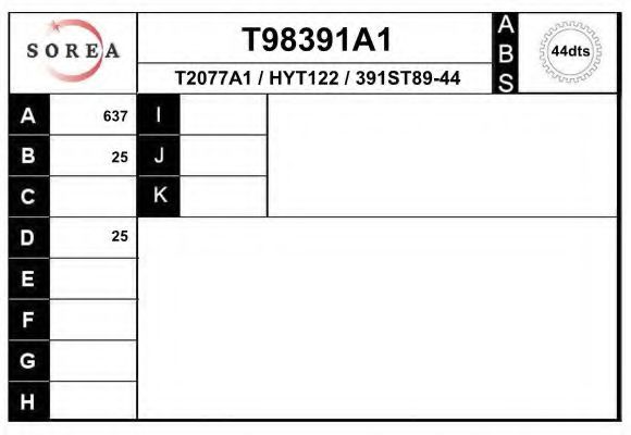 EAI T98391A1 Приводной вал для HYUNDAI ELANTRA LAVITA (Хендай Элантра лавита) EAI T98391A1 Приводной вал для HYUNDAI ELANTRA LAVITA (Хендай Элантра лавита)