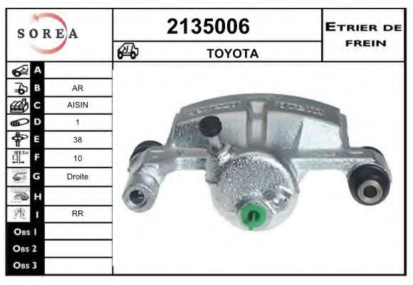 EAI 2135006 Тормозной суппорт для TOYOTA AVENSIS (Тойота/тоета Авенсис) EAI 2135006 Тормозной суппорт для TOYOTA AVENSIS (Тойота/тоета Авенсис)