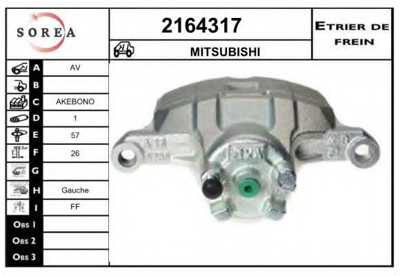 EAI 2164317 Тормозной суппорт для MITSUBISHI LANCER SERIE R SPORTBACK (Митсубиши/митсубиси Лансер р спортбаcк)