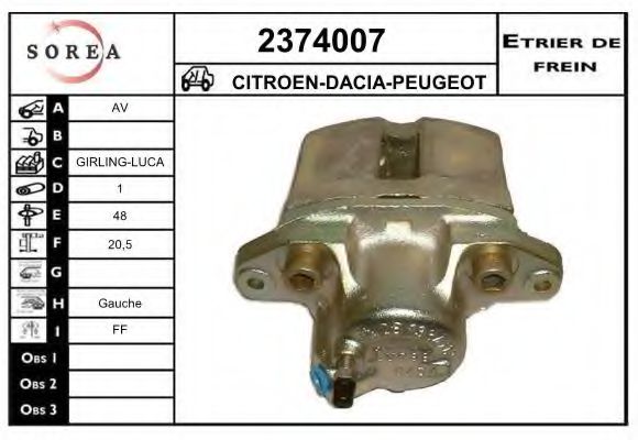 EAI 2374007 Тормозной суппорт для RENAULT MEGANE SCENIC (Рено Меган сценик) EAI 2374007 Тормозной суппорт для RENAULT MEGANE SCENIC (Рено Меган сценик)