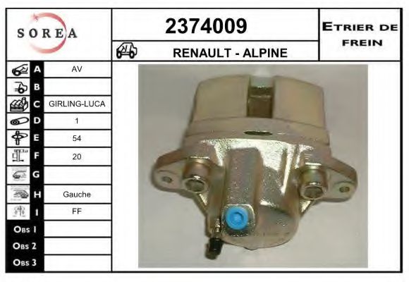 EAI 2374009 Тормозной суппорт для RENAULT FUEGO (Рено Фуэго) EAI 2374009 Тормозной суппорт для RENAULT FUEGO (Рено Фуэго)
