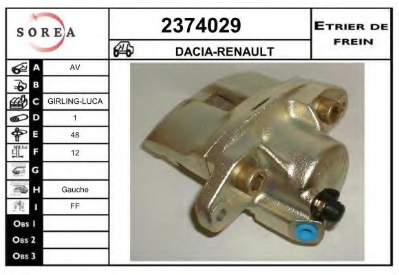 EAI 2374029 Тормозной суппорт для RENAULT ALLIANCE (Рено Аллианcэ) EAI 2374029 Тормозной суппорт для RENAULT ALLIANCE (Рено Аллианcэ)