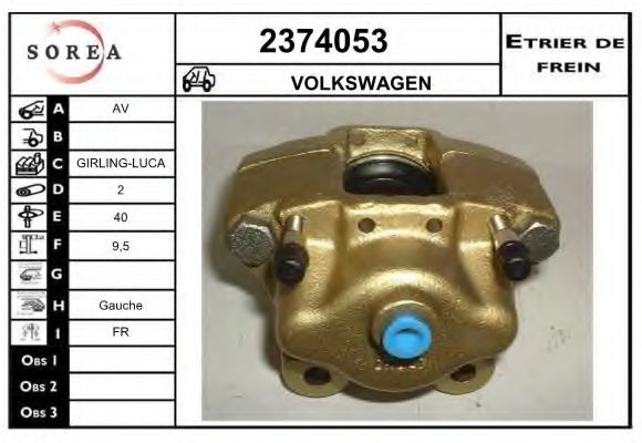 EAI 2374053 Тормозной суппорт для VOLKSWAGEN BEETLE (Фольксваген Битл) EAI 2374053 Тормозной суппорт для VOLKSWAGEN BEETLE (Фольксваген Битл)