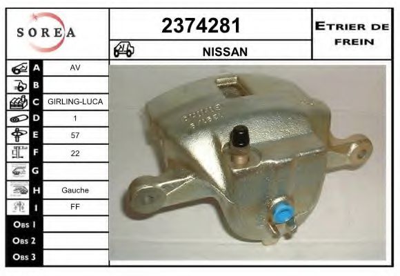 EAI 2374281 Тормозной суппорт для NISSAN PRIMERA (Ниссан Примера) EAI 2374281 Тормозной суппорт для NISSAN PRIMERA (Ниссан Примера)