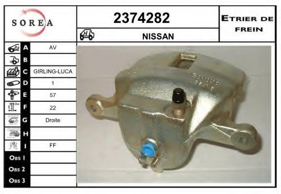 EAI 2374282 Тормозной суппорт для NISSAN PRIMERA (Ниссан Примера) EAI 2374282 Тормозной суппорт для NISSAN PRIMERA (Ниссан Примера)